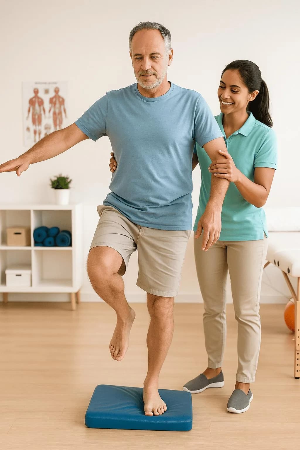 Balance exercise performed on rehabilitation mats